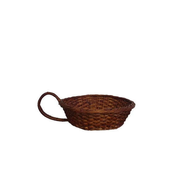 Basket Loop Handle Vintage Brown Wicker Hand Woven 9.5" Dia ~ Rare Cottage Core - Picture 2 of 10